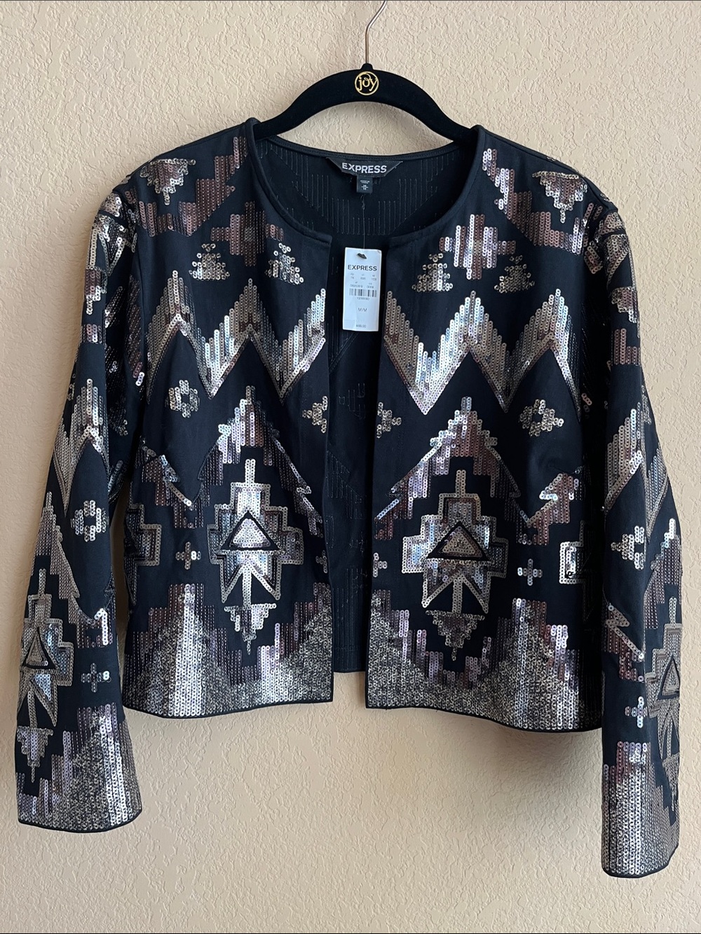 Sequin Crop Bolero Jacket by Express Size M Western, Aztec, Southwest Style NWT